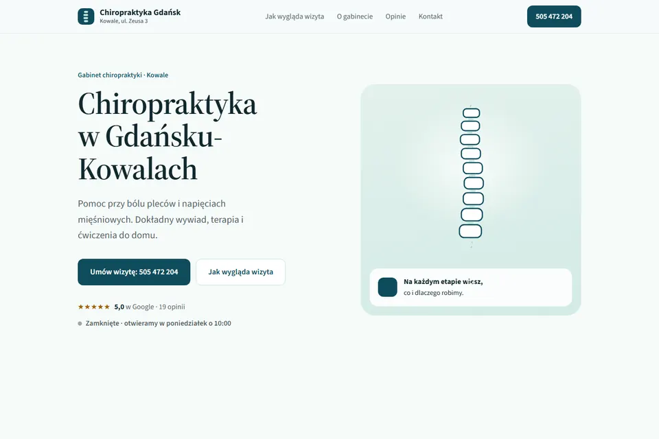 Главный экран сайта Chiropraktyka Gdańsk