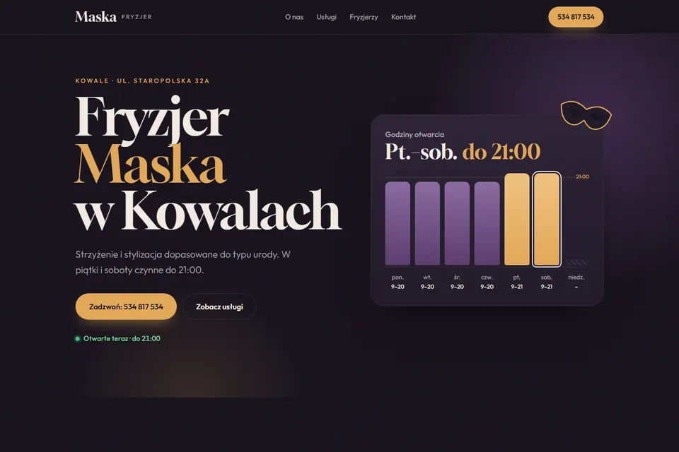 Главный экран сайта Fryzjer Maska