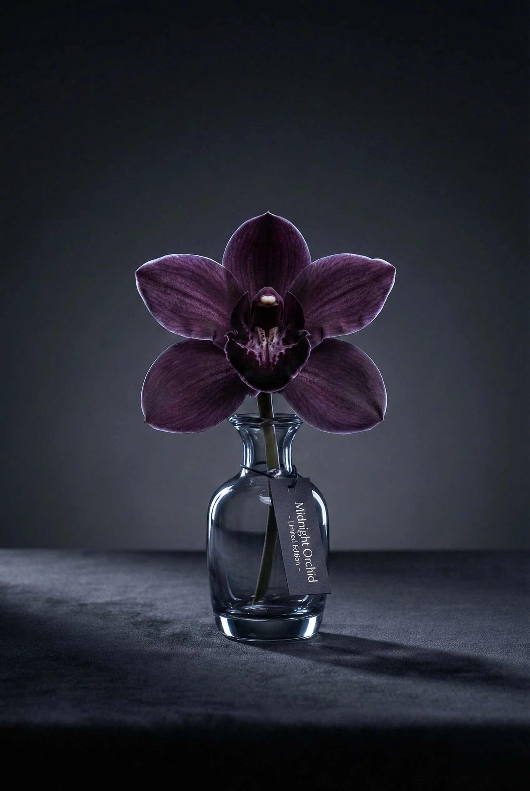 Ciemna orchidea w szklanym wazonie